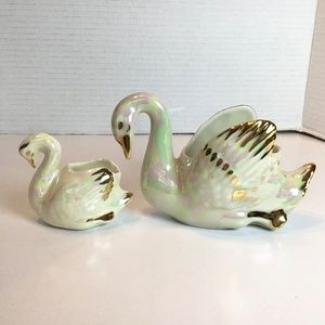 Vintage '50s Holley Ross Iridescent 22K Gold Trim Swan Planters Trinket Dishes 2